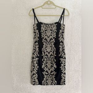 6-White House Black Market Black and gold knee length dress strapless formal